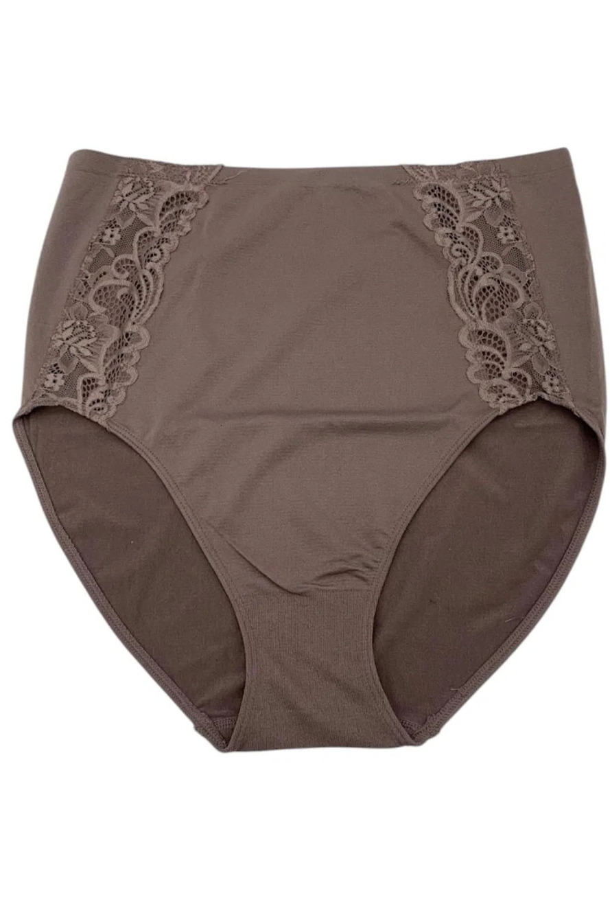 Rhonda Shear High-Waisted Ahh Brief with Lace Mocha -